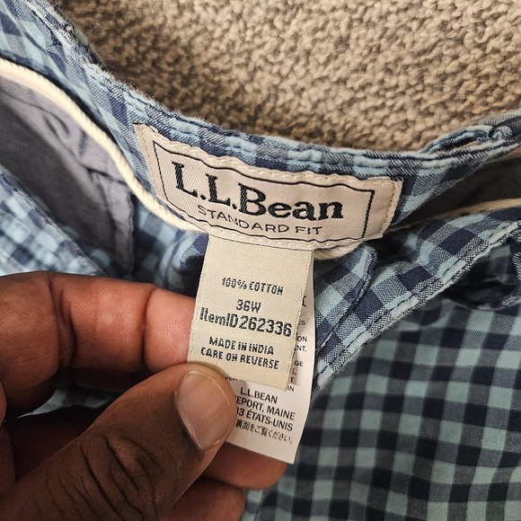 LL Bean Shorts Mens 36 Blue Gingham Check‎ Cotton Standard Fit Casual Summer - Picture 3 of 8